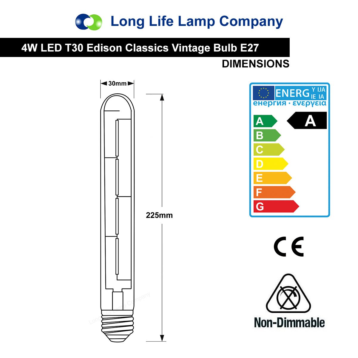 Retro Vintage LED 4w Test Tube Edison Style Filament Bulb Smoked Gold Glass T30 E27 Edison Screw - Energy Light Bulbs - Free delivery on all orders