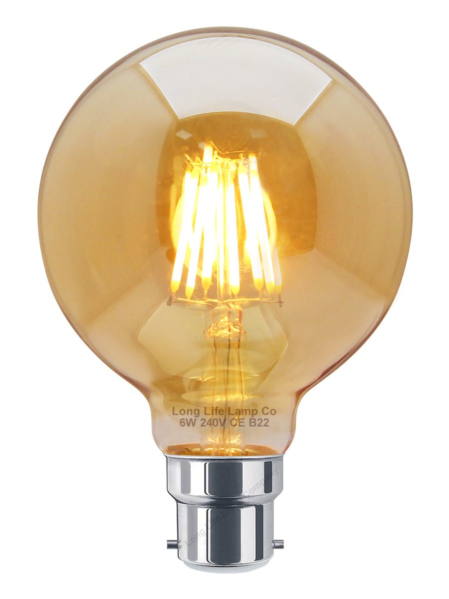 Retro Vintage LED 6w DIMMABLE Globe Smoked Gold Glass G95 B22 - Energy Light Bulbs - Free delivery on all orders