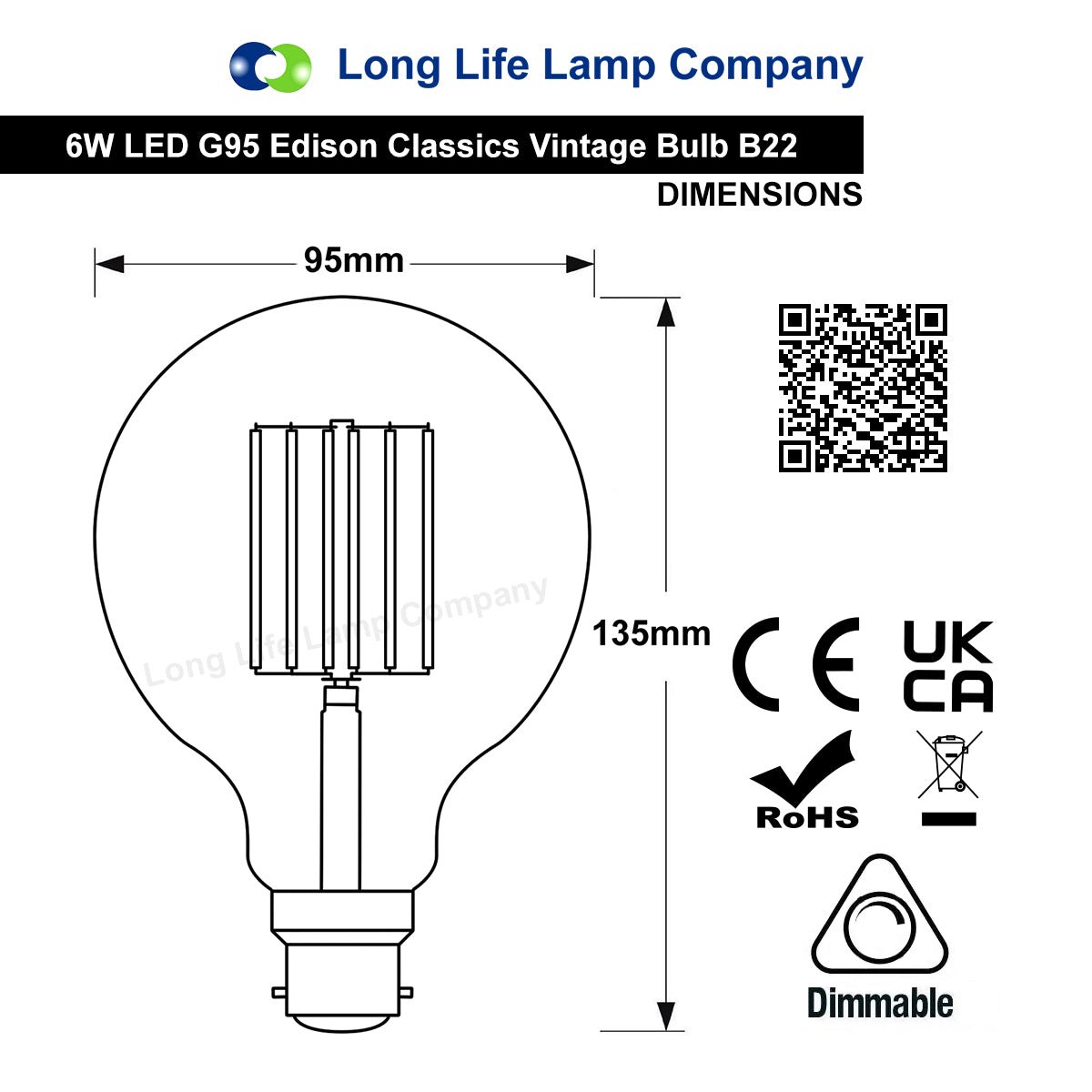 Retro Vintage LED 6w DIMMABLE Globe Smoked Gold Glass G95 B22 - Energy Light Bulbs - Free delivery on all orders