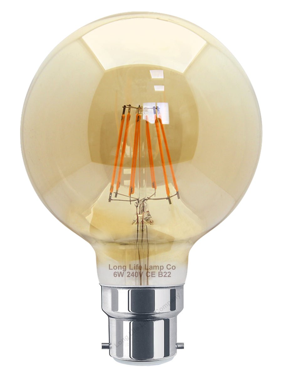 Retro Vintage LED 6w DIMMABLE Globe Smoked Gold Glass G95 B22 - Energy Light Bulbs - Free delivery on all orders