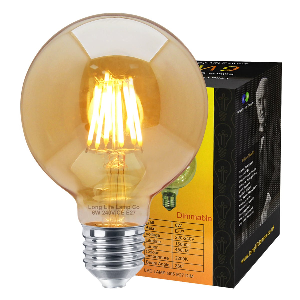 Retro Vintage LED 6w Dimmable Globe Smoked Gold Glass G95 E27 - Energy Light Bulbs - Free delivery on all orders