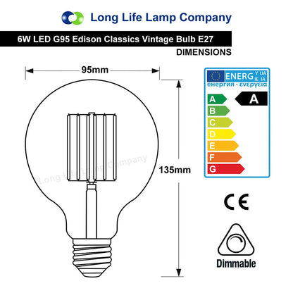 Retro Vintage LED 6w Dimmable Globe Smoked Gold Glass G95 E27 - Energy Light Bulbs - Free delivery on all orders