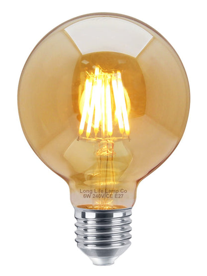 Retro Vintage LED 6w Dimmable Globe Smoked Gold Glass G95 E27 - Energy Light Bulbs - Free delivery on all orders