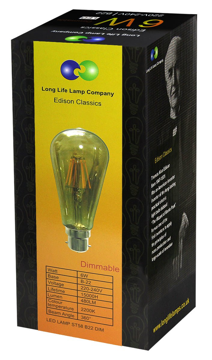 Retro Vintage LED 6w Dimmable Squirrel Cage Bulb Smoked Gold Glass ST58 B22 - Energy Light Bulbs - Free delivery on all orders