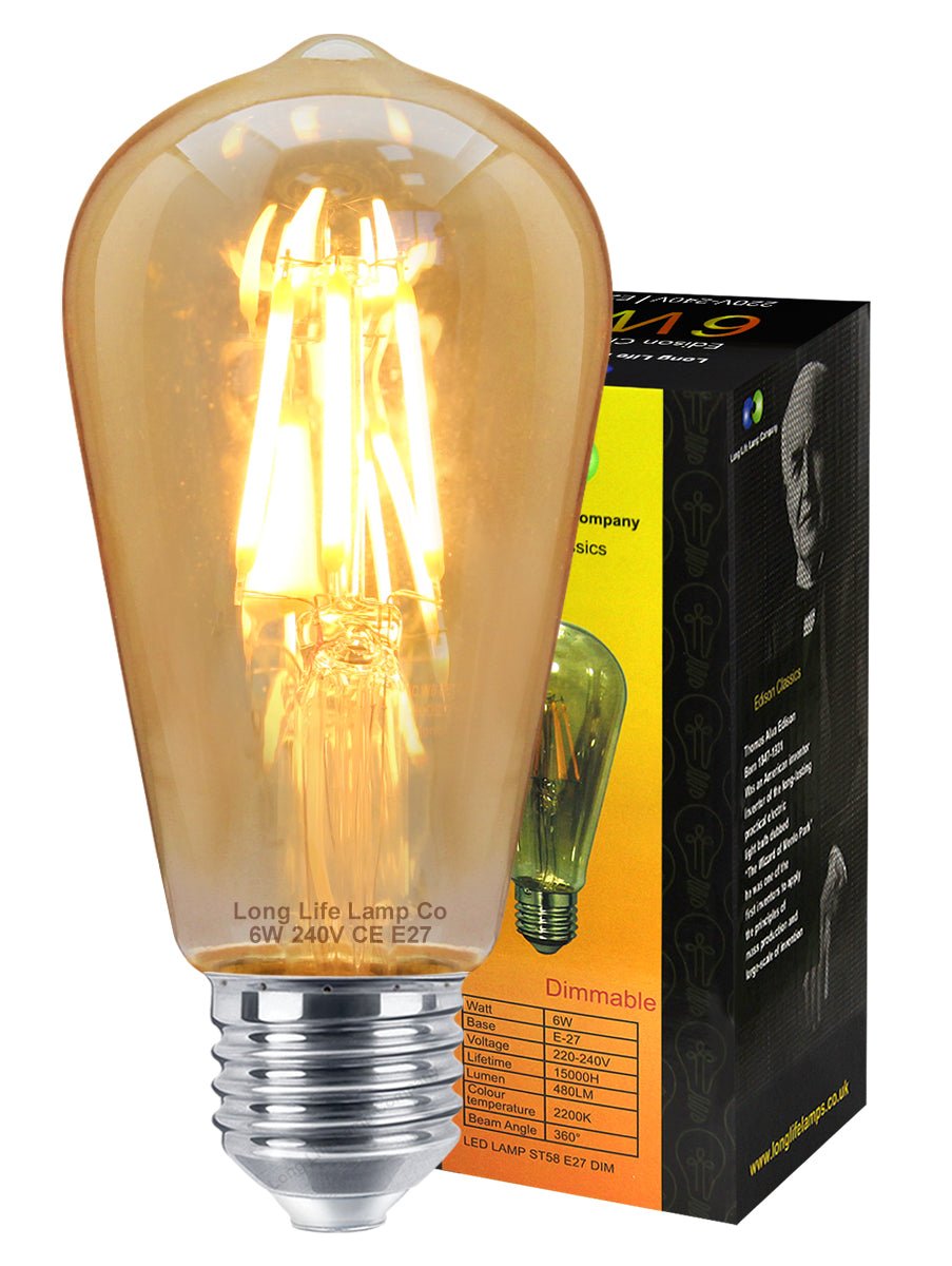 Retro Vintage LED 6w Dimmable Squirrel Cage Bulb Smoked Gold Glass ST58 E27 - Energy Light Bulbs - Free delivery on all orders