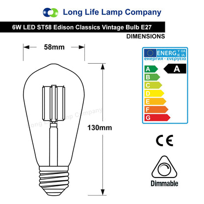 Retro Vintage LED 6w Dimmable Squirrel Cage Bulb Smoked Gold Glass ST58 E27 - Energy Light Bulbs - Free delivery on all orders