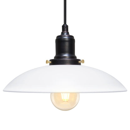 Retro Vintage White Ceiling Light Shade Metal Industrial Hanging Pendant Light Black Fitting - Energy Light Bulbs - Free delivery on all orders