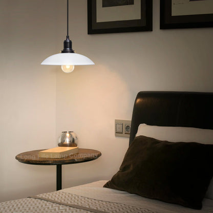 Retro Vintage White Ceiling Light Shade Metal Industrial Hanging Pendant Light Black Fitting - Energy Light Bulbs - Free delivery on all orders