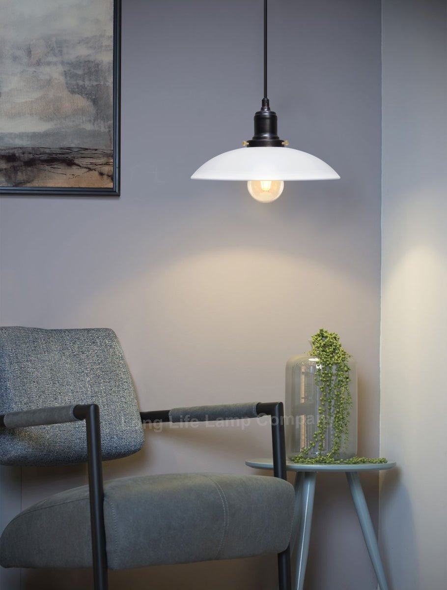 Retro Vintage White Ceiling Light Shade Metal Industrial Hanging Pendant Light Black Fitting - Energy Light Bulbs - Free delivery on all orders