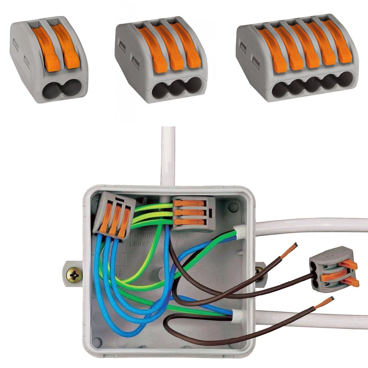 Reusable Spring Wire Connector Terminal Block 2/3/5 Way Clamp - Energy Light Bulbs - Free delivery on all orders