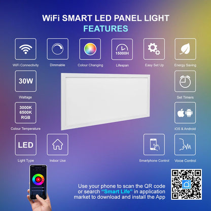 RGB 30w WiFi LED Ceiling Panel Colour Changing Recessed 300 x 600 - Energy Light Bulbs - Free delivery on all orders