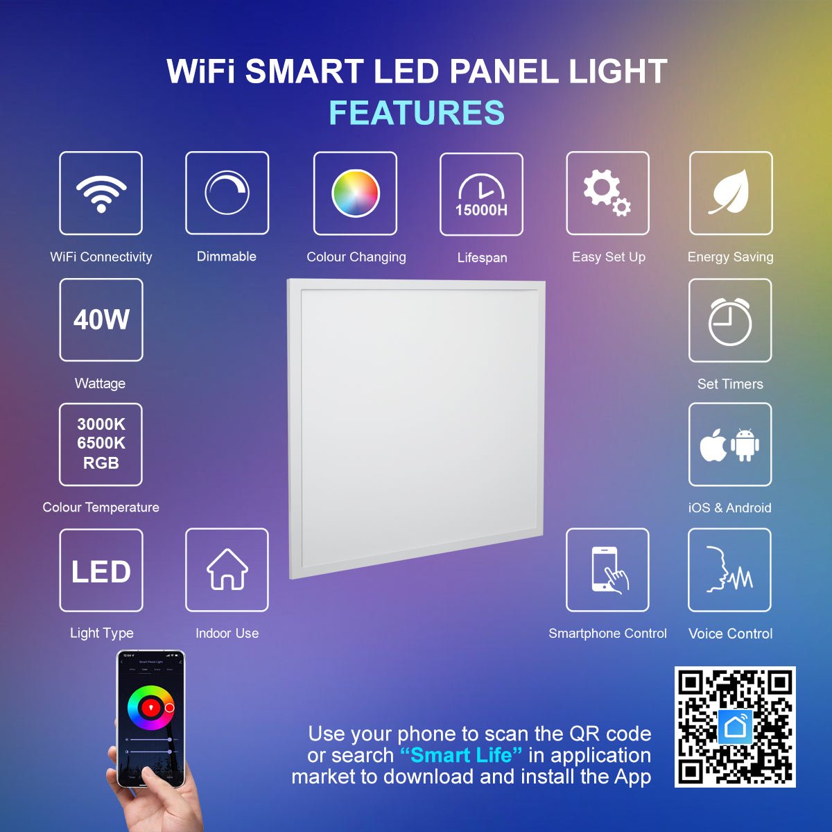 RGB 40w WiFi LED Ceiling Panel Colour Changing Recessed 600 x 600 - Energy Light Bulbs - Free delivery on all orders