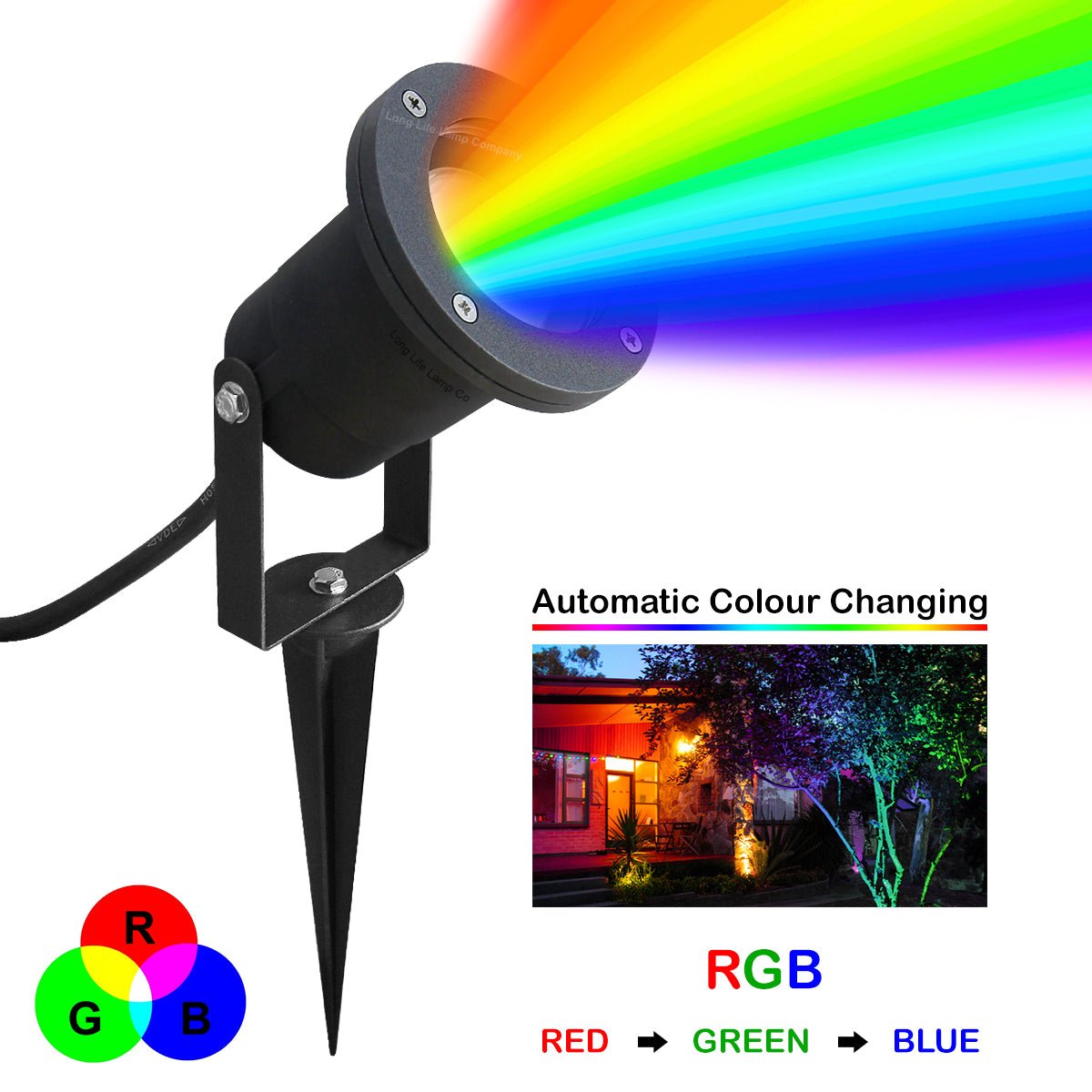 RGB LED Garden Spike Ground Light Colour Changing Automatic - Energy Light Bulbs - Free delivery on all orders