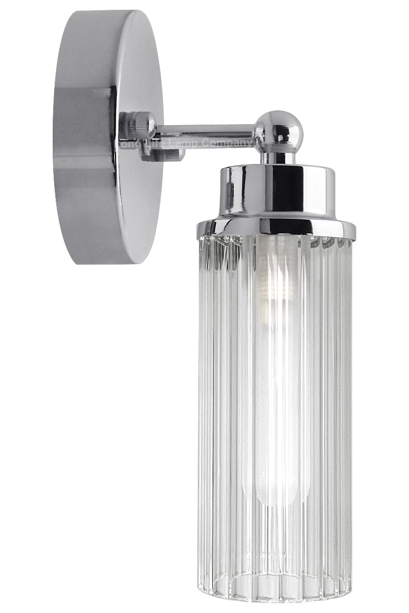 Ribbed Glass Single Wall Light Polished Chrome Slim Side IP44 - Energy Light Bulbs - Free delivery on all orders