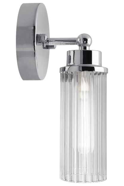 Ribbed Glass Single Wall Light Polished Chrome Slim Side IP44 - Energy Light Bulbs - Free delivery on all orders