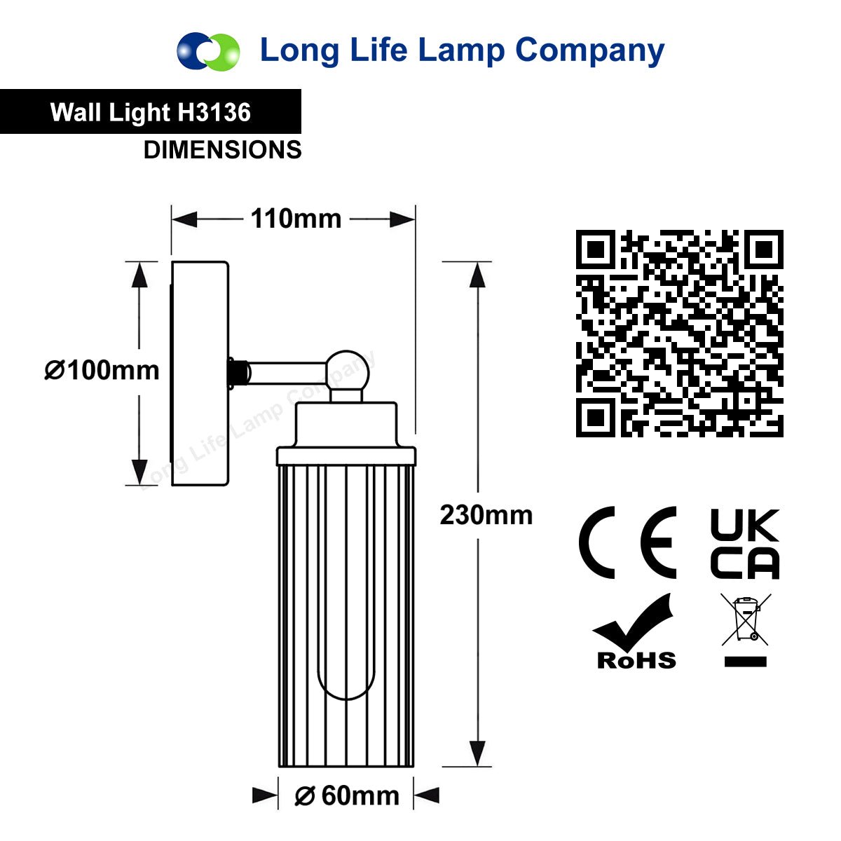 Ribbed Glass Single Wall Light Polished Chrome Slim Side IP44 - Energy Light Bulbs - Free delivery on all orders