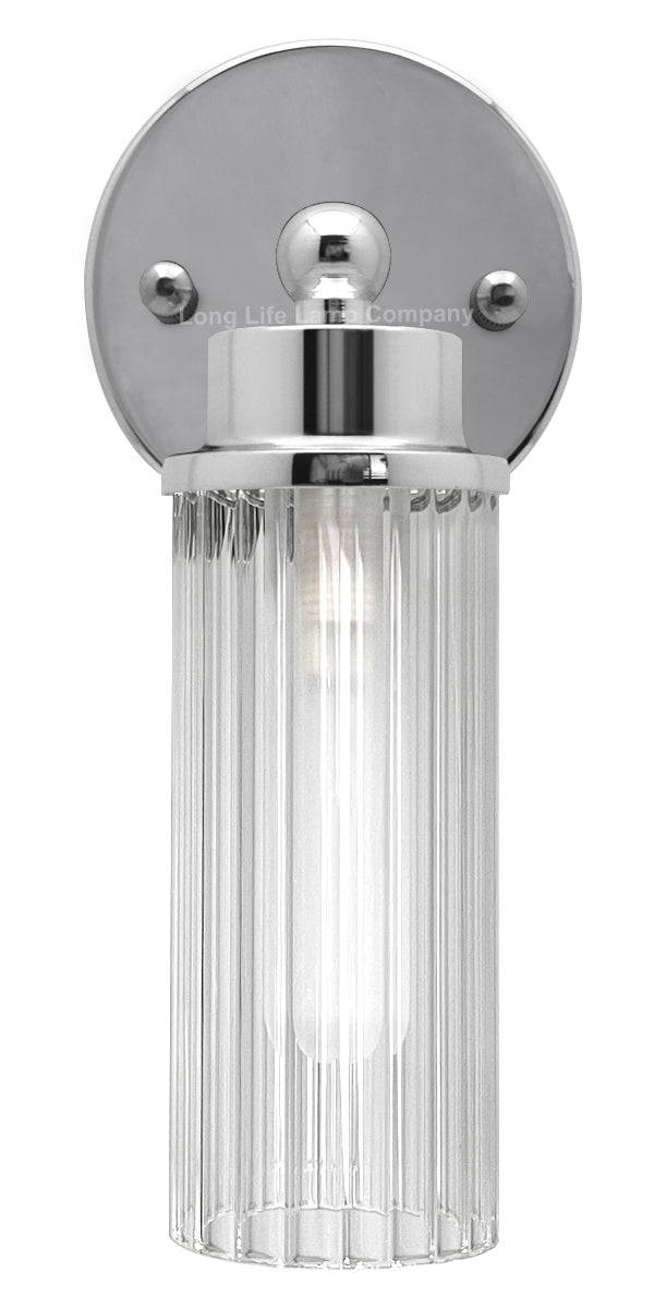 Ribbed Glass Single Wall Light Polished Chrome Slim Side IP44 - Energy Light Bulbs - Free delivery on all orders