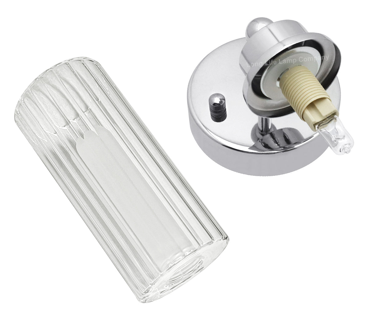 Ribbed Glass Single Wall Light Polished Chrome Slim Side IP44 - Energy Light Bulbs - Free delivery on all orders