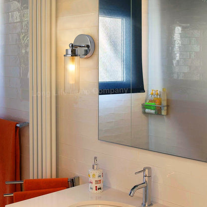 Ribbed Glass Single Wall Light Polished Chrome Slim Side IP44 - Energy Light Bulbs - Free delivery on all orders