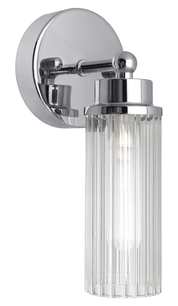 Ribbed Glass Single Wall Light Polished Chrome Slim Side IP44 - Energy Light Bulbs - Free delivery on all orders