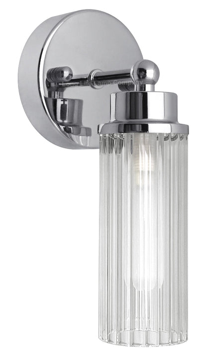 Ribbed Glass Single Wall Light Polished Chrome Slim Side IP44 - Energy Light Bulbs - Free delivery on all orders