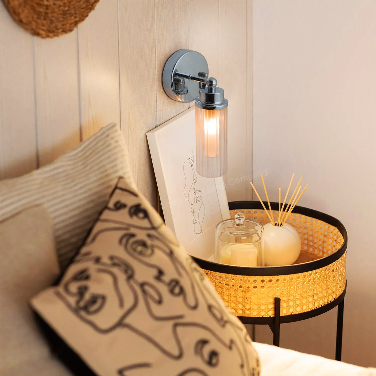 Ribbed Glass Single Wall Light Polished Chrome Slim Side IP44 - Energy Light Bulbs - Free delivery on all orders