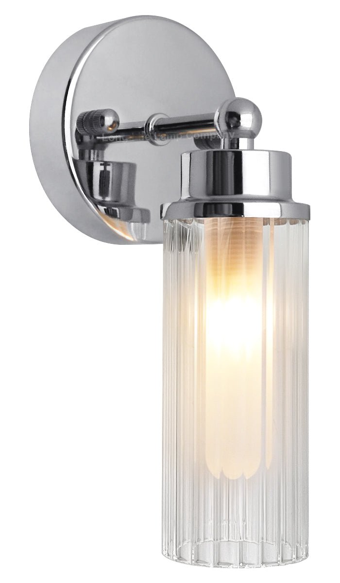 Ribbed Glass Single Wall Light Polished Chrome Slim Side IP44 - Energy Light Bulbs - Free delivery on all orders