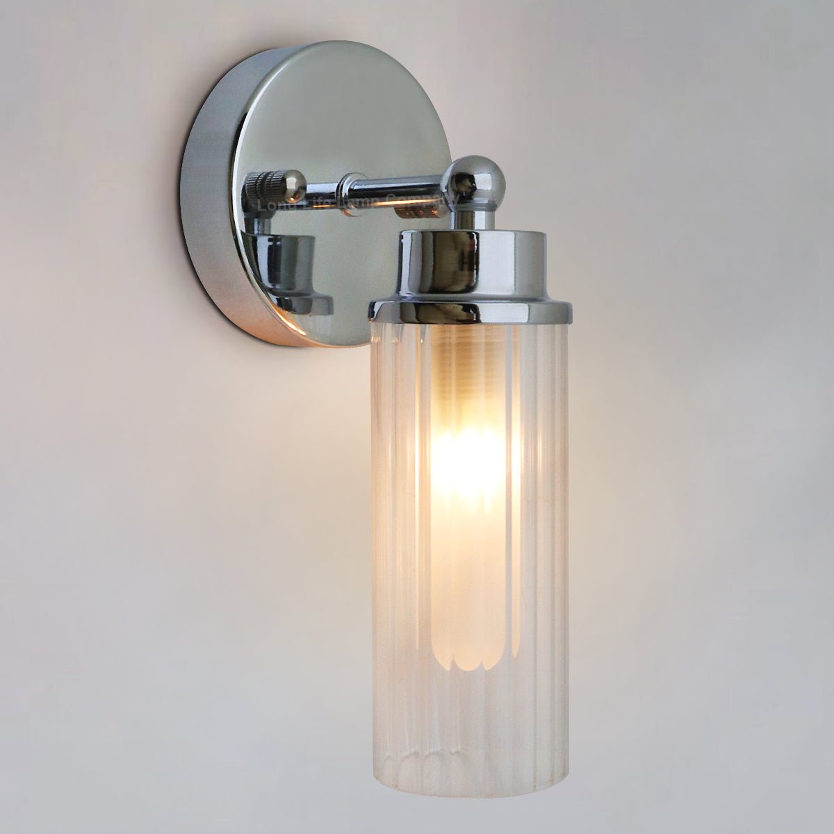 Ribbed Glass Single Wall Light Polished Chrome Slim Side IP44 - Energy Light Bulbs - Free delivery on all orders