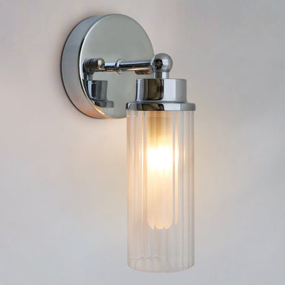 Ribbed Glass Single Wall Light Polished Chrome Slim Side IP44 - Energy Light Bulbs - Free delivery on all orders