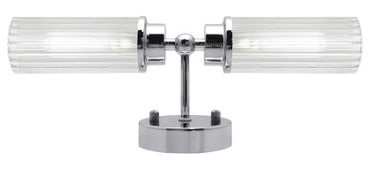 Ribbed Glass Twin Wall Light Polished Chrome Slim Side IP44 - Energy Light Bulbs - Free delivery on all orders