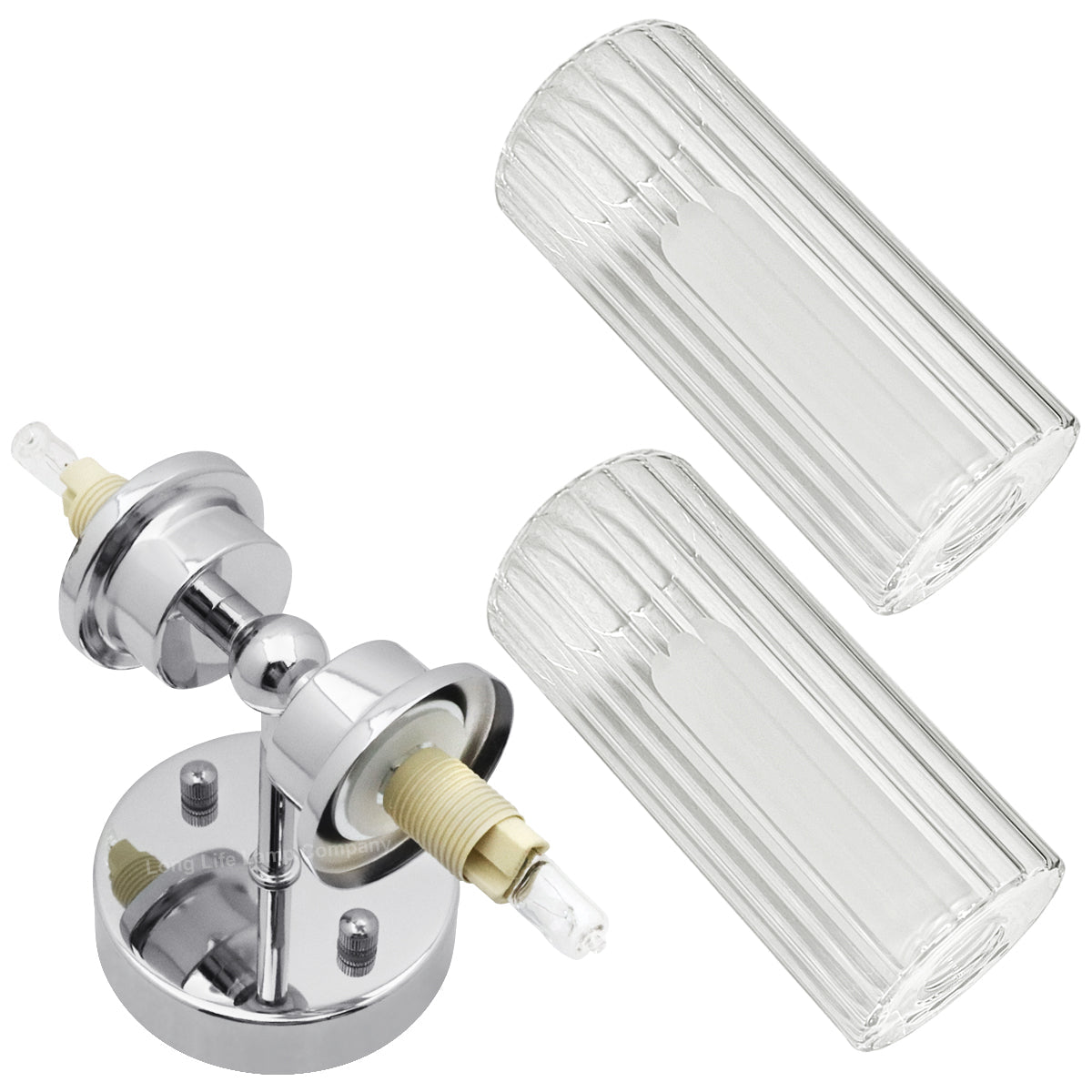 Ribbed Glass Twin Wall Light Polished Chrome Slim Side IP44 - Energy Light Bulbs - Free delivery on all orders
