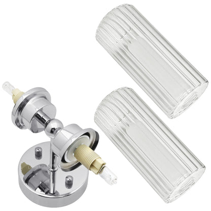 Ribbed Glass Twin Wall Light Polished Chrome Slim Side IP44 - Energy Light Bulbs - Free delivery on all orders