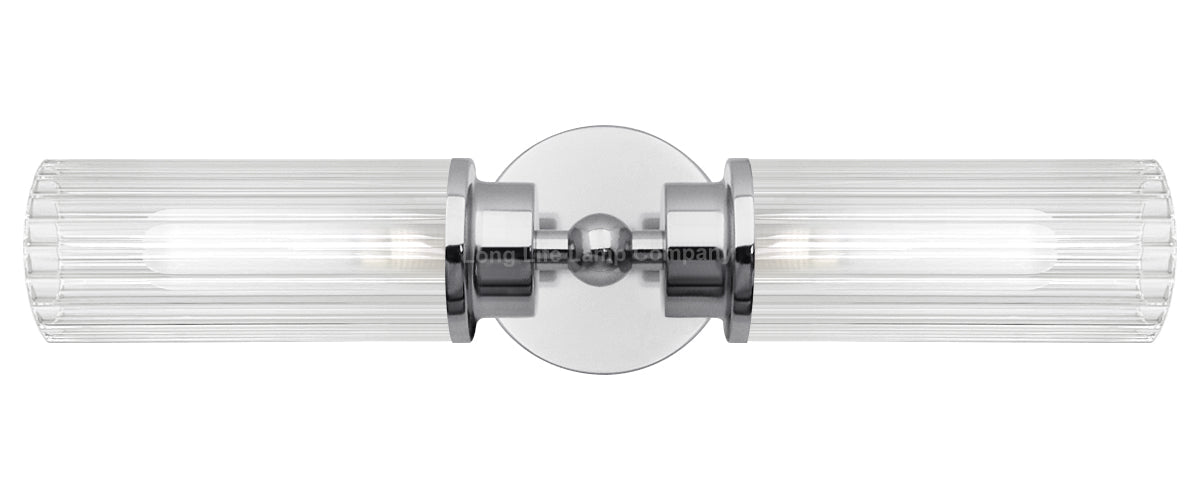 Ribbed Glass Twin Wall Light Polished Chrome Slim Side IP44 - Energy Light Bulbs - Free delivery on all orders