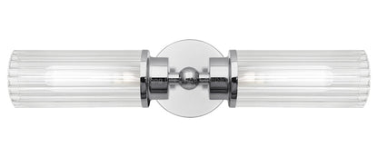 Ribbed Glass Twin Wall Light Polished Chrome Slim Side IP44 - Energy Light Bulbs - Free delivery on all orders