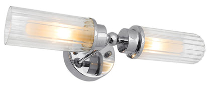 Ribbed Glass Twin Wall Light Polished Chrome Slim Side IP44 - Energy Light Bulbs - Free delivery on all orders
