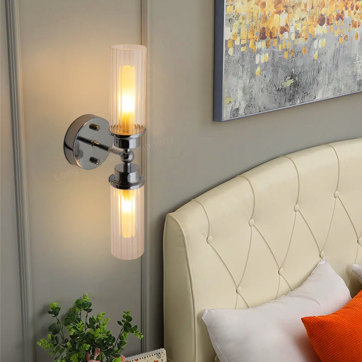 Ribbed Glass Twin Wall Light Polished Chrome Slim Side IP44 - Energy Light Bulbs - Free delivery on all orders