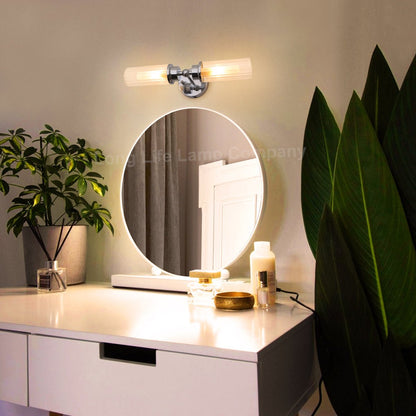 Ribbed Glass Twin Wall Light Polished Chrome Slim Side IP44 - Energy Light Bulbs - Free delivery on all orders