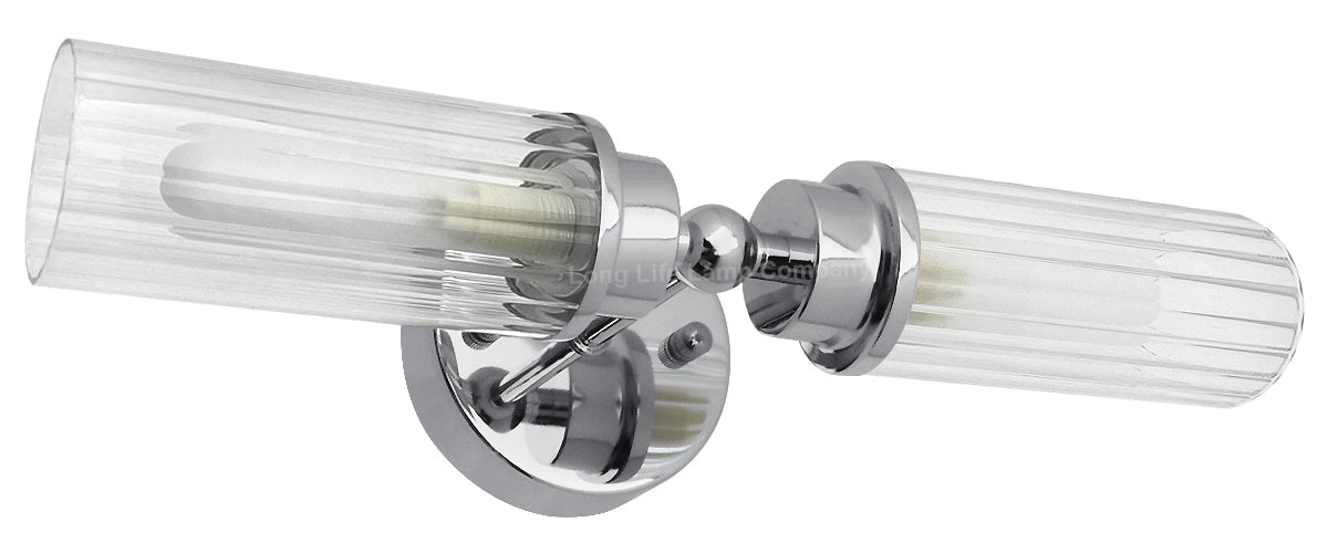 Ribbed Glass Twin Wall Light Polished Chrome Slim Side IP44 - Energy Light Bulbs - Free delivery on all orders