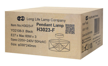 Round 3 - Light Industrial Ceiling Lantern Semi Flush Mount Black Shade - Energy Light Bulbs - Free delivery on all orders
