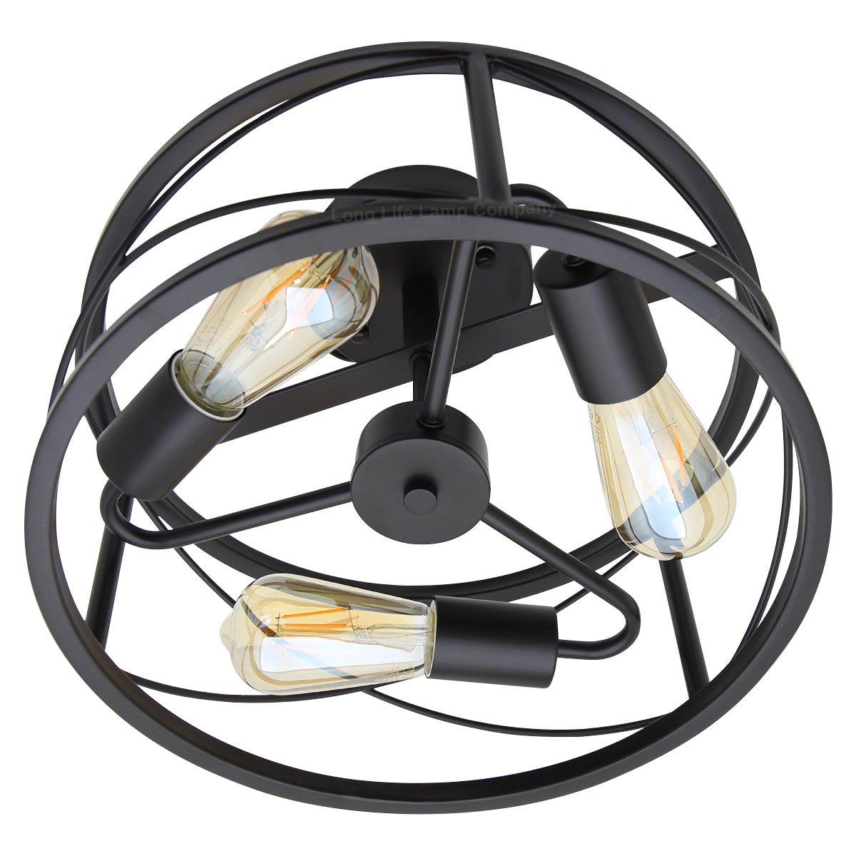 Round 3 - Light Industrial Ceiling Lantern Semi Flush Mount Black Shade - Energy Light Bulbs - Free delivery on all orders