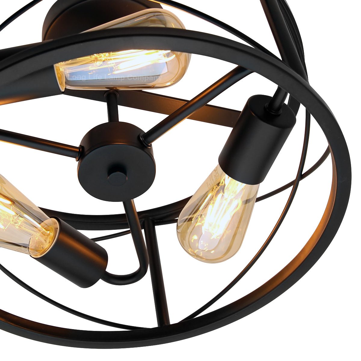 Round 3 - Light Industrial Ceiling Lantern Semi Flush Mount Black Shade - Energy Light Bulbs - Free delivery on all orders