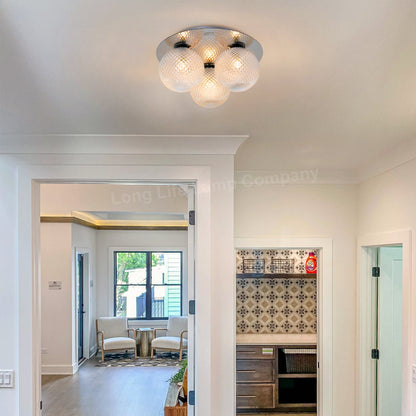 Round 3 Way Chrome Ceiling Light Frosted Pinecone Glass - Energy Light Bulbs - Free delivery on all orders