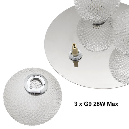 Round 3 Way Chrome Ceiling Light Frosted Pinecone Glass - Energy Light Bulbs - Free delivery on all orders