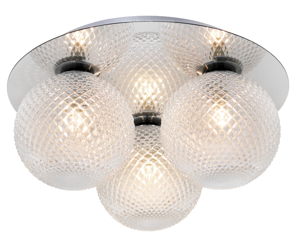 Round 3 Way Chrome Ceiling Light Frosted Pinecone Glass - Energy Light Bulbs - Free delivery on all orders