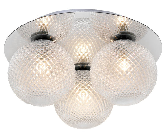 Round 3 Way Chrome Ceiling Light Frosted Pinecone Glass - Energy Light Bulbs - Free delivery on all orders
