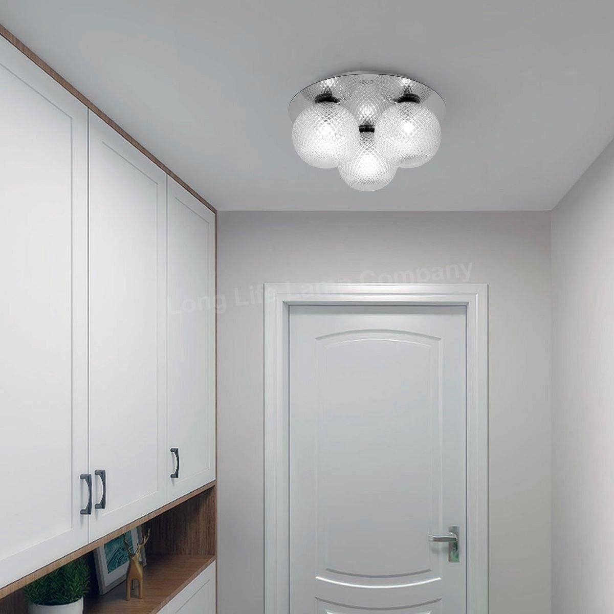 Round 3 Way Chrome Ceiling Light Frosted Pinecone Glass - Energy Light Bulbs - Free delivery on all orders