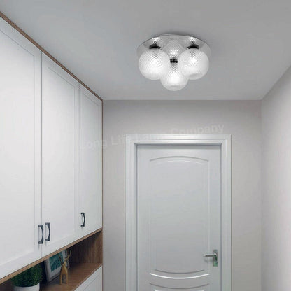 Round 3 Way Chrome Ceiling Light Frosted Pinecone Glass - Energy Light Bulbs - Free delivery on all orders