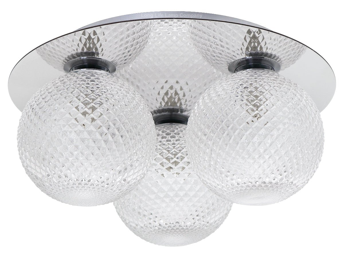 Round 3 Way Chrome Ceiling Light Frosted Pinecone Glass - Energy Light Bulbs - Free delivery on all orders