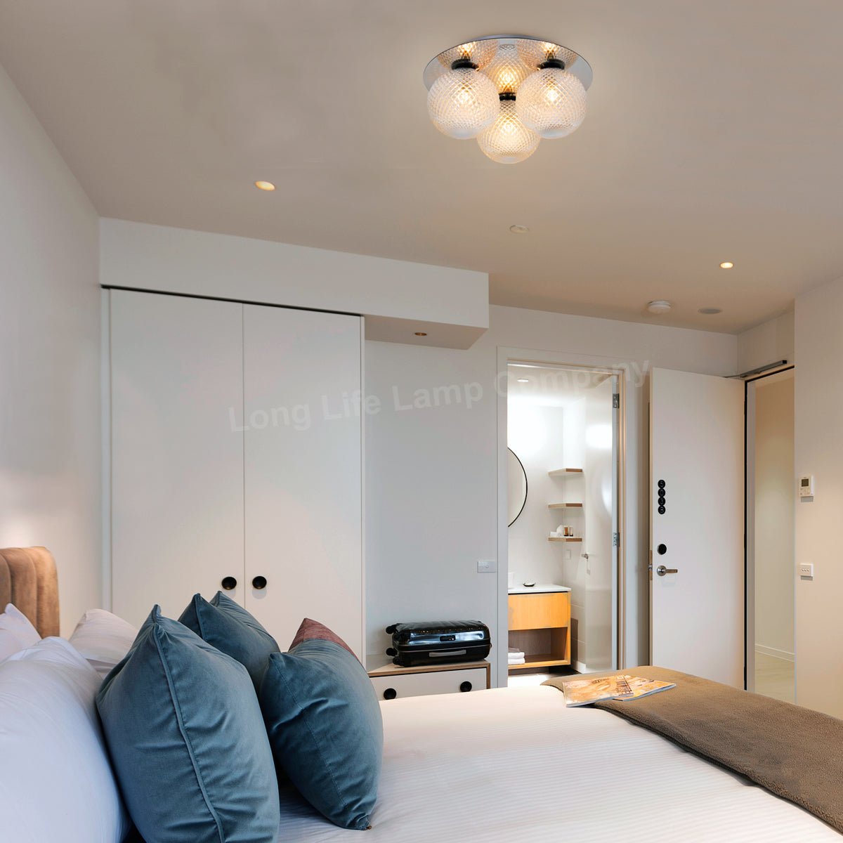 Round 3 Way Chrome Ceiling Light Frosted Pinecone Glass - Energy Light Bulbs - Free delivery on all orders