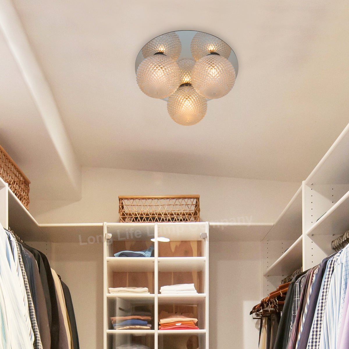 Round 3 Way Chrome Ceiling Light Frosted Pinecone Glass - Energy Light Bulbs - Free delivery on all orders